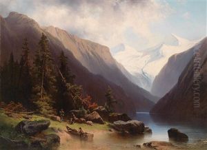 Blick Auf Den Dachstein Mit Figurlicher Staffage