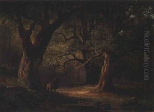 Waldlandschaft Mit Rotwild by Josef Holzer