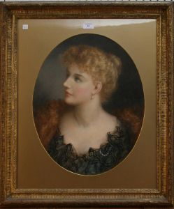 Portrait Of A Young Lady Wearing A Fur Stole And Black Lace Dress by Emily Barnard