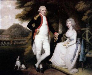 Portrait Of Colonel William Sydenham Wearing Uniform With His Wife Amelia Wearing A White Dress