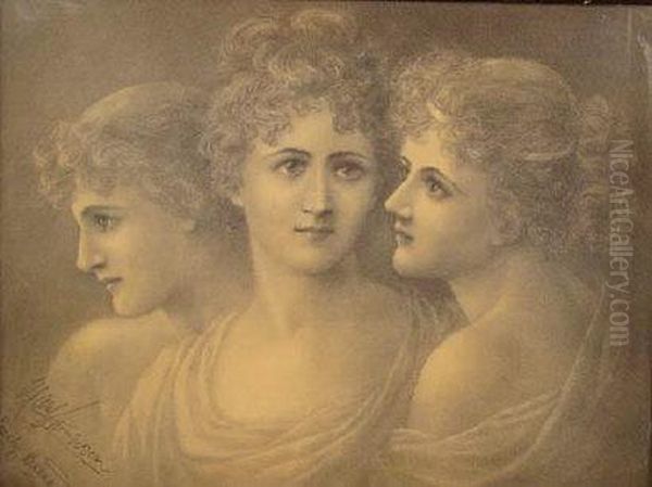 A Study Of Three Female Heads, Bust Length - view 1