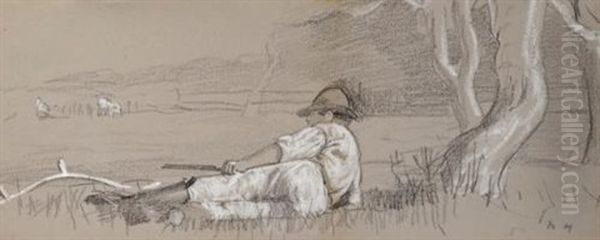 Noon-day Rest And Two Men Scything: A Double-sided Drawing - view 1