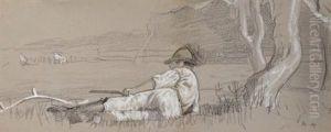 Noon-day Rest And Two Men Scything: A Double-sided Drawing by Winslow Homer