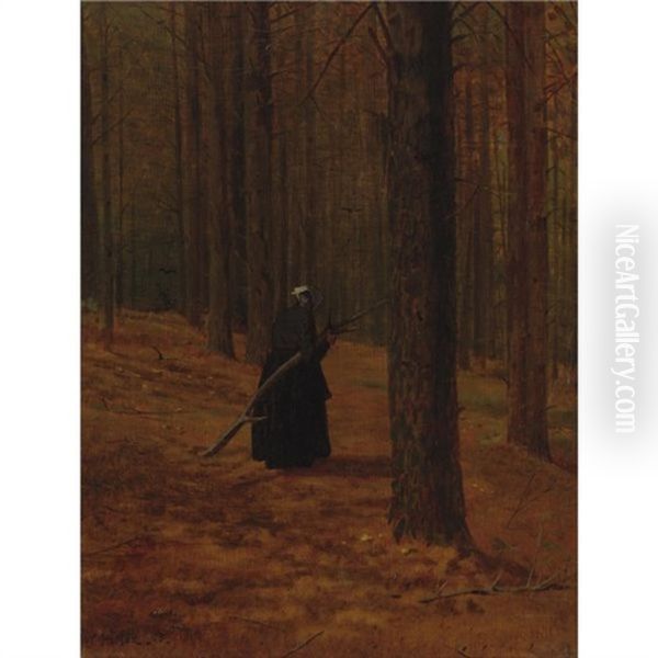 Old Woman Gathering Faggots - view 1