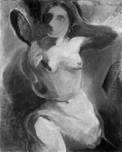 Sitzende Weibliche Aktfigur Mit Spiegel by Ludwig ten Hompel