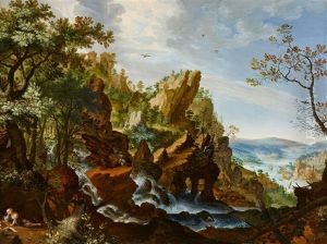 Rocky Landscape With The Penitent Mary Magdalene by Gillis Claesz De Hondecoeter