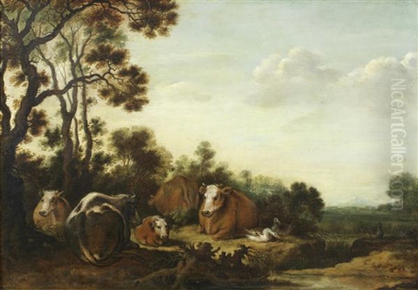 Cattle Resting In An Extensive River Landscape - view 1