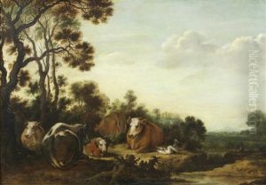 Cattle Resting In An Extensive River Landscape by Gillis Claesz De Hondecoeter