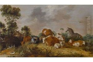 Weidelandschaft Mit Vieh, Einem Pferd Und Enten Weidelandschaft Mit Vieh, Einem Pferd Und Enten