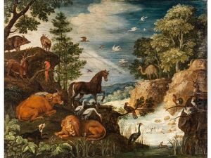 Das Friedliche Zusammenleben Der Tiere Im Paradies by Gillis Claesz De Hondecoeter
