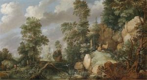 Eine Weite Landschaft Mit Einer Hirschjagd
