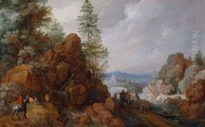 Reisende In Einer Gebirgigen Landschaft by Gillis Claesz De Hondecoeter