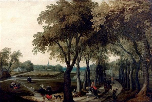 Paysage Anime Avec Cavaliers Sortant D'un Chateau - view 1