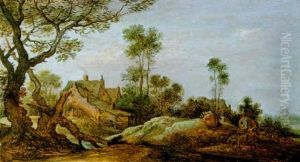 Dunenlandschaft Mit Bauernhaus Und Vieh by Gillis Claesz De Hondecoeter
