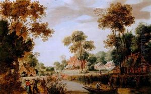 Paysage Fluvial Anime De Pecheurs by Gillis Claesz De Hondecoeter
