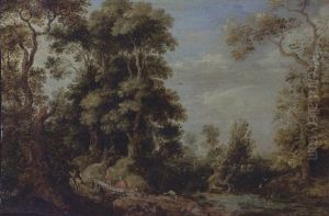 A Traveller With A Cowherd By A Lake At The Edge Of The Wood A Traveller With A Cowherd By A Lake At The Edge Of The Wood