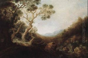 Paysage De Riviere Dans Des Montagnes Avec Deux Cerfs by Gillis Claesz De Hondecoeter
