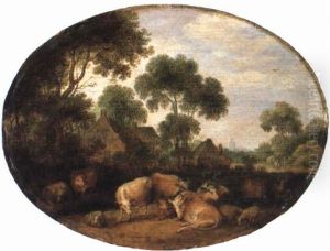Cows And Sheep In A Meadow by Gillis Claesz De Hondecoeter