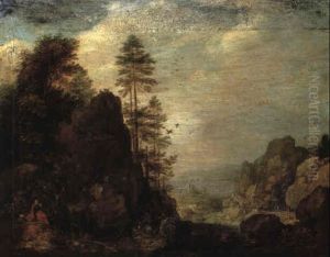 Rocky Mountain Landscape With A Hermit Praying