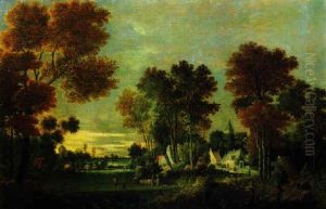 Bewaldete Landschaft Mit Einem Dorf by Gillis Claesz De Hondecoeter