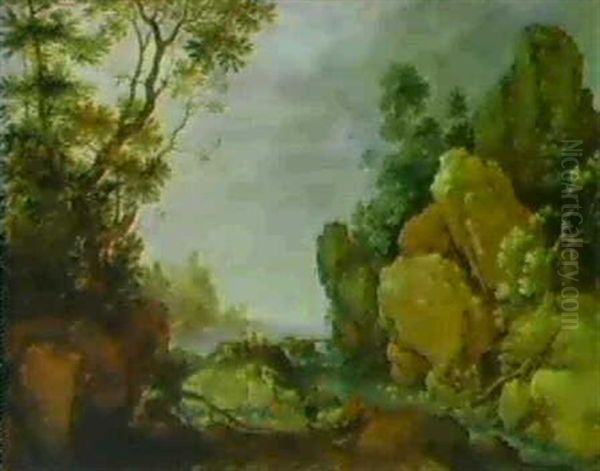 Rocky River Landscape With Figures On A Road - view 1