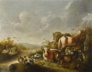 Animals In A Landscape by Gysbert Gillisz de Hondecoeter