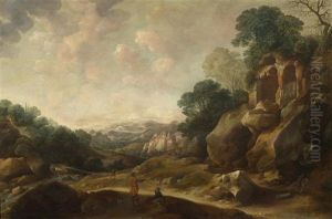 Wanderer In Weiter Felsiger Landschaft
