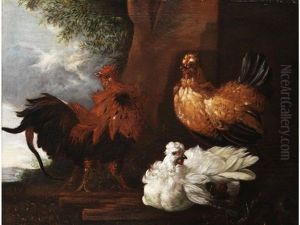 Hahn Mit Zwei Hennen by Gysbert Gillisz de Hondecoeter