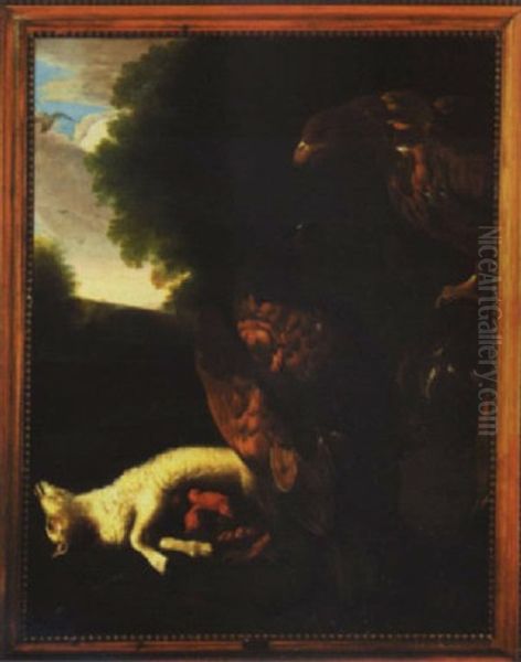 Trio Of Eagles Disemboweling A Lamb - view 1