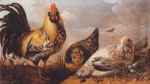 A Hen And Chicks In A Landscape