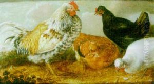 A Cockerel And Chickens In A Landscape by Gysbert Gillisz de Hondecoeter