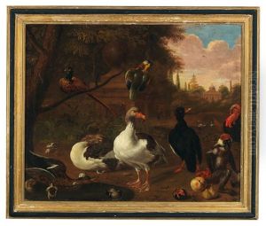 Landscape With Ducks And Other Birds In A Castle Park