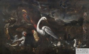 Weite Landschaft Mit Zahlreichen Arten Von Vogeln by Melchior de Hondecoeter