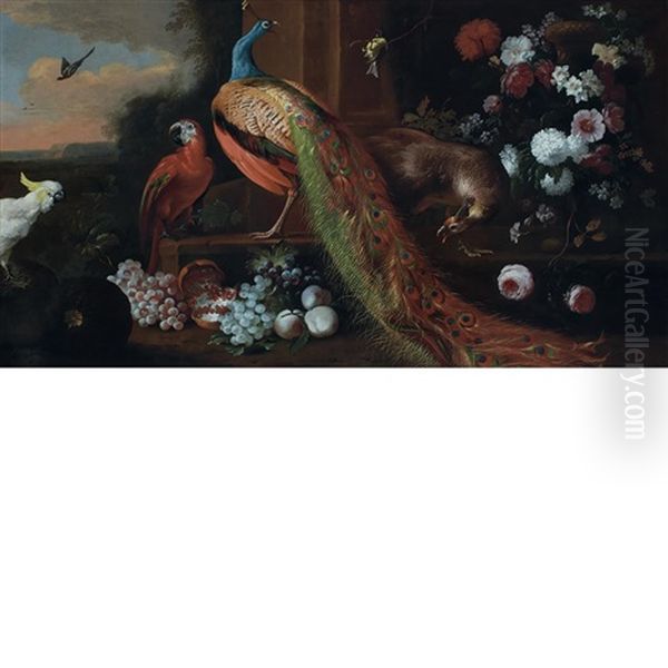 Still Life With A Peacock, Fruit And Flowers - view 1