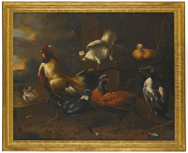 A Cockerel, A Pheasant, A Duck And Other Birds In A Landscape - view 1