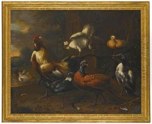 A Cockerel, A Pheasant, A Duck And Other Birds In A Landscape