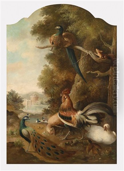 Ein Jagdstillleben Beziehungsweise Ein Geflugelbild Mit Pfau, Hahn Und Fasan Vor Landschaftshintergrund (2 Works) - view 1