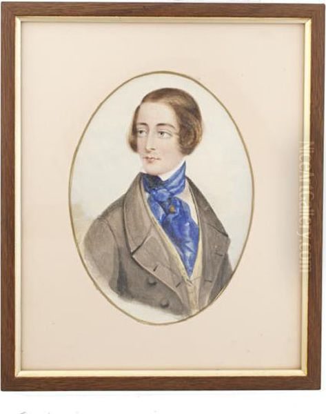 Charles Dickens (1812 1870), Wearing Grey Coat, Pale Yellow Waistcoat, White Chemise, Blue Cravat And Gold Shirt Pin. - view 1