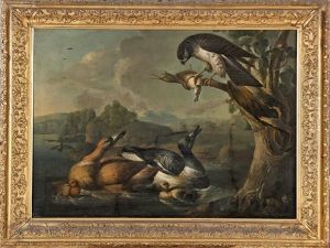 Lake Scene With Ducks And A Hawk
