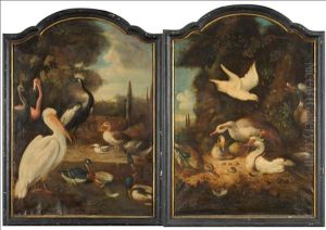 Birds In A Classical Landscape (+ Ducks Beside A Rocky Outcrop; Pair)