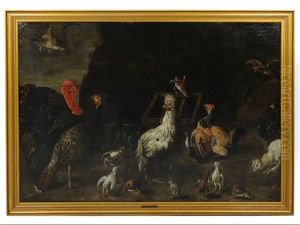 Turkey And Other Down In A Yard by Melchior de Hondecoeter