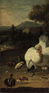 A Wooded Landscape With A Hen And Chicks In The Foreground (fragment) by Melchior de Hondecoeter