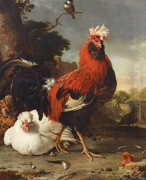 A Cockerel And Other Decorative Fowl In A Landscape - view 1