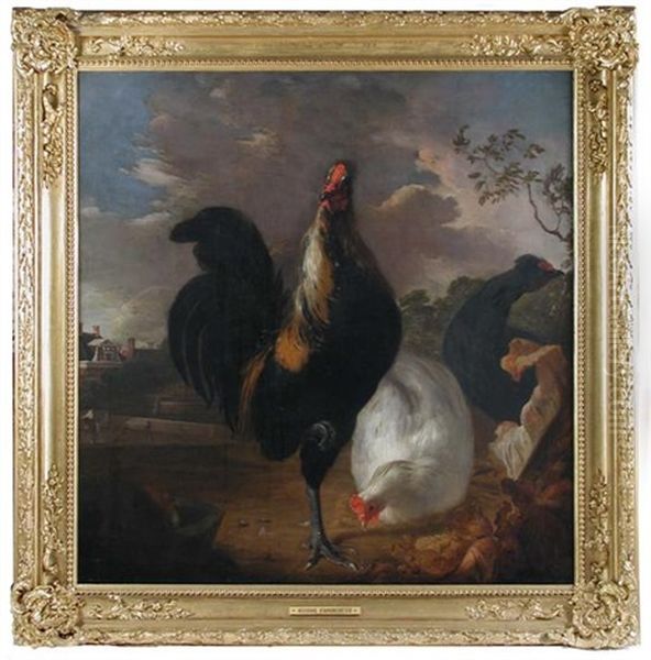 A Cockerel And Hens In A Classical Landscape - view 1