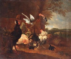 Hahne Und Anderes Geflugel by Melchior de Hondecoeter