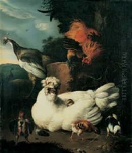 Eine Glucke Mit Ihren Kuken by Melchior de Hondecoeter