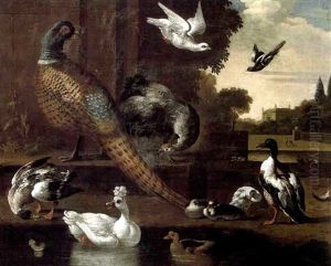 Faison, Dindon, Canards Et Pigeon Le Long D'un Etang De Chateau by Melchior de Hondecoeter