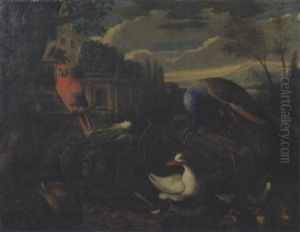 Volatili, Papere Ed Un Grande Cavolo In Un Giardino All'italiana by Melchior de Hondecoeter