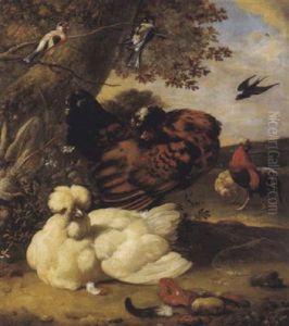 Huhner Und Vogel In Einer Landschaft by Melchior de Hondecoeter