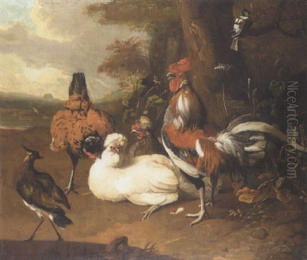 Still Life Of Chickens, A Cockerel And Other Fowl In A Landscape - view 1